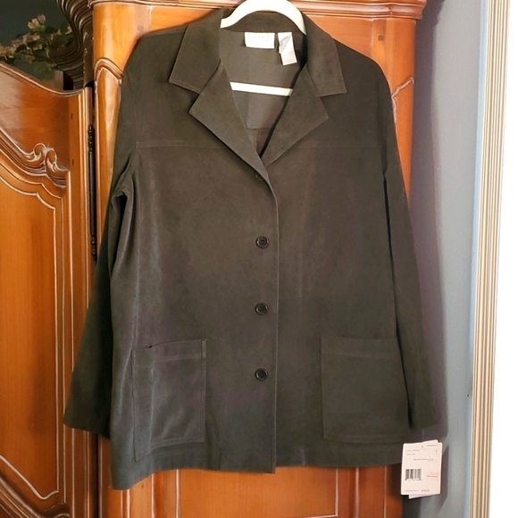 Elizabeth by Liz Claiborne. NWT, jacket/Shacket.‎ Olive green, pockets. Lycra. - Picture 1 of 12